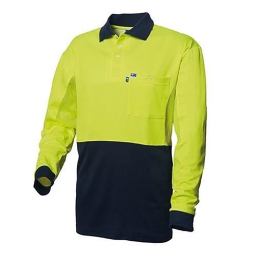 MENS POLO SHIRT COOL VIS POLY L/S YELLOW/NAVY SIZE 2XL 